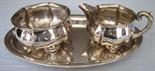 Tray with creamer and sugar jar. 800 silver. 328 grams.  Uo to 25,5 cm the tray.    Reserve price: