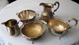 3 jugs and two bowls. Silver.  1010 grams. A jug, 13-Lot silver, inscribed "C. Becker 6748". A