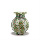 Toso, Fratelli, Murano  Vase 'Murrine', um 1910  H. 13,5 cm. Farbloses Glas, in vertikalen Bändern