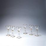 Benedikt von Poschinger, Oberzwieselau  Sechs Südweingläser, um 1901  H. 14,4 cm. Farbloses Glas,