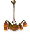 Daum Frères, Nancy  Große Deckenlampe, 1900-10  Fünfflammig. Stark bewegter Aufbau mit einer flachen