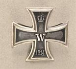 Prussia  Iron Cross, 1914, 1. class.  Blackened iron core, worn, silver frame, reverse with Meybauer