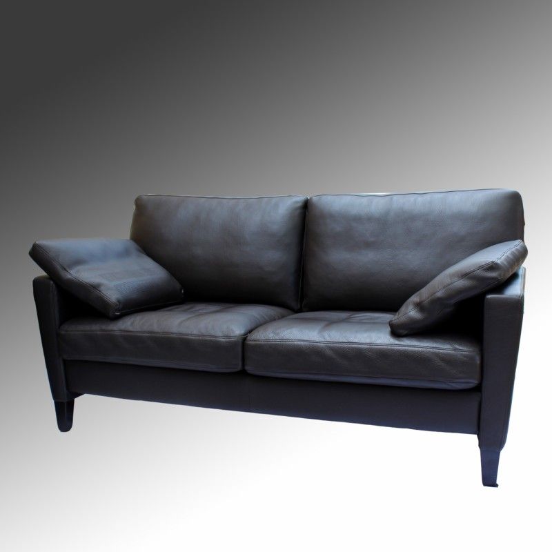 Knoll Sofa 2 Sitzer Gem Leder Schwarz Braun Holz Dunkel Konische Beine Gerade Sitzflache