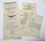 Post Nachlass Ella Ahrens 1914/43  Posten von 5 großformatigen Urkunden, dabei Anstellung zur
