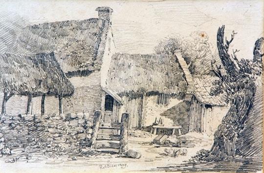Robert Dixon 1780 1815 British Thatched Cottages Pencil Drawing