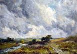 JOHN FALCONER SLATER (1857 -1937) Framed, signed, oil on board, extensive moorland landscape scene