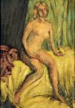 Framed, indistinctly signed, oil on board, 20th Century Modernist portrait of a nude, showing a