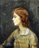 Unframed, indistinctly signed, oil on canvas, 20th Century Modernist bust length portrait of a young