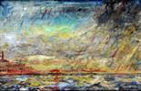 ISHERWOOD. Framed, signed, oil on board, stormy Maltese seascape, with coastline visible on the