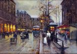 ROBERT DE CHATELENNE. Framed, signed oil on canvas, Parisian winter street scene with horse drawn