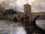 PENROSE. Framed, bears name, oil on canvas, stormy evening scene, showing the Medieval bridge at