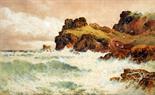 ARTHUR SUKER (1857 - 1902) Framed, signed, watercolour on paper, stormy Cornish coast line, with