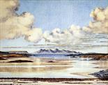 Framed, indistinctly signed, watercolour on paper, a deserted extensive seascape at low tide with