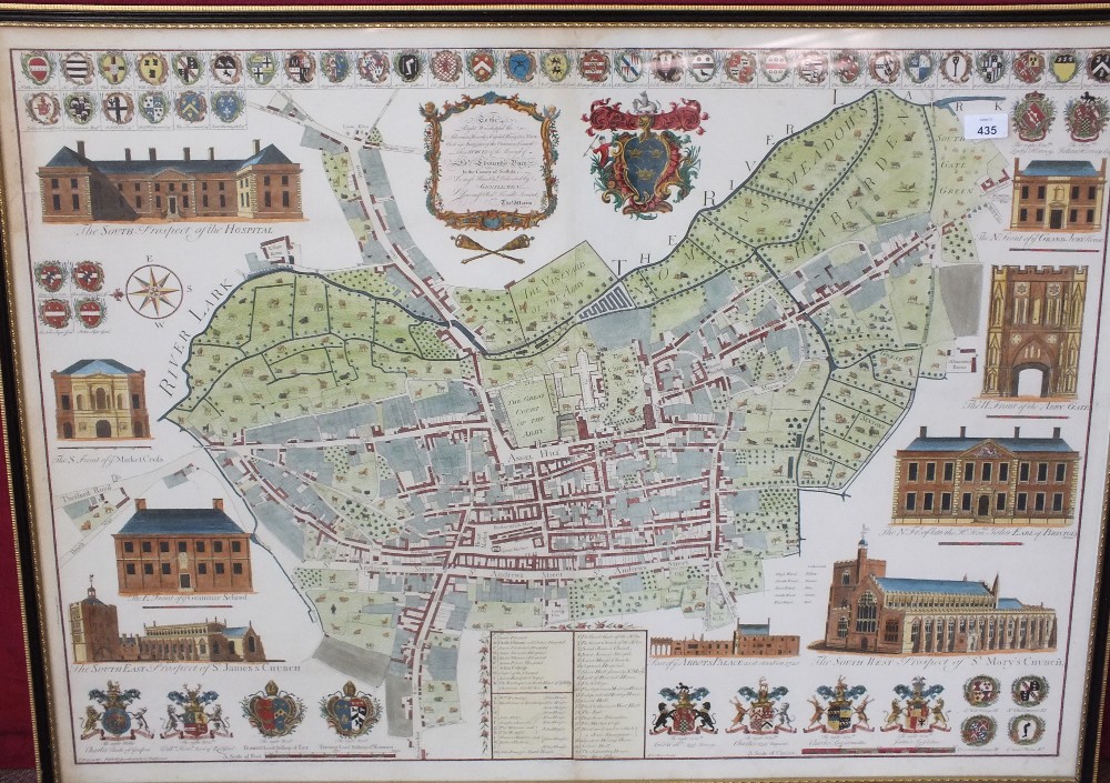 A coloured map of Bury St Edmunds by Thomas Warren 1776, 29" x 38"
