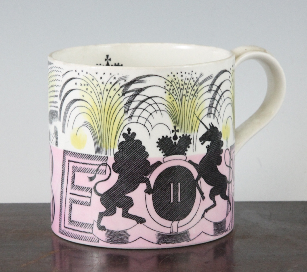 A Wedgwood Queen Elizabeth II Coronation mug, designed by Eric
