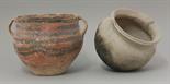 Two earthenware Bowls,  AFC probably Han dynasty (206BCE - 220CE), one with black lines on a red