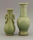 A Longquan celadon Vase,  AFC Yuan dynasty (1279-1368), of elongated pear form, the neck with loop