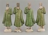 Four earthenware Funerary Models of Sedan Chair Bearers,  Ming dynasty (1368-1644), each on