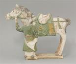 A Tomb Figure,  Ming dynasty (1368-1644), of a pony, its reins held by an attendant, details