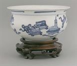 A blue and white Censer, mid 17th century, painted in underglaze blue with precious objects, minor