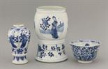 A small blue and white Vase,  Kangxi (1662-1722), painted with Lange Lijsen and on unusual stepped