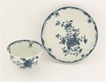 A Worcester blue and white Tea Bowl and Saucer,c.1775-1780, painted in the `Mansfield` pattern, with