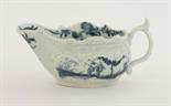 A Worcester blue and white press moulded small Sauce Boat,c.1760-1780, the moulded border over a