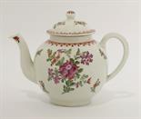 A Lowestoft polychrome Teapot and Cover,c.1770-1780, painted with bouquets of flowers and sprays