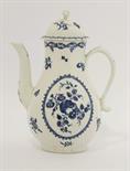 A Worcester blue and white Coffee Pot and Cover,c.1775-1785, printed in `The Fruit and Wreath`