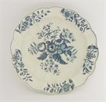 A Worcester blue and white Junket Dish,c.1770-1785, printed in the `Pine Cone` pattern on a fluted