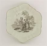 A Worcester Hancock printed Teapot Stand,c.1770, printed in black with a version of `The