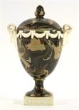 A rare Wedgwood & Bentley agateware Vase and Cover,c.1780, the creamware ovoid body and cover