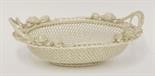 A Belleek woven Basket,c.1870, of deep oval form, the rim with moulded English rose, Scottish