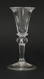 A rare deceptive Gin Glass,c.1730, having a waisted bell-shaped bowl over a collar, an inverted balu