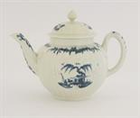 A rare Worcester blue and white Teapot and Cover,c.1755-1760, the pot of globular shape embossed