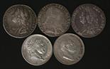 George II - George III, Lima shilling 1745, shilling 1728, a George II shiling 1787 engraved obv `