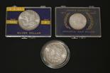 United States of America, two Morgan dollars 1885 and 1888, both Orleans Mint and a John F Kennedy