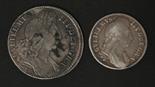 William III, halfcrown 1696, OCTAVO, early harp, and a shilling 1696 (F) (2)