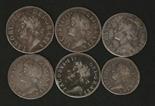 James II, a fourpence 1686, four threepences, two 1686 and two 1687, and a twopence 1687, (up to