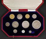 Edward VII, eleven coin specimen set 1902, comprising gold sovereign and half sovereign, silver curr