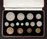 George VI, fifteen coin specimen set 1937, crown to farthing, and four Maundy coins, in original