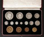 George VI, fifteen coin specimen set 1937, crown to farthing, and four Maundy coins, in original