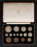 George VI, fifteen coin specimen set 1937, crown to farthing, and four Maundy coins, in original