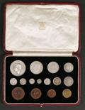 George VI, fifteen coin specimen set 1937, crown to farthing, and four Maundy coins, in original