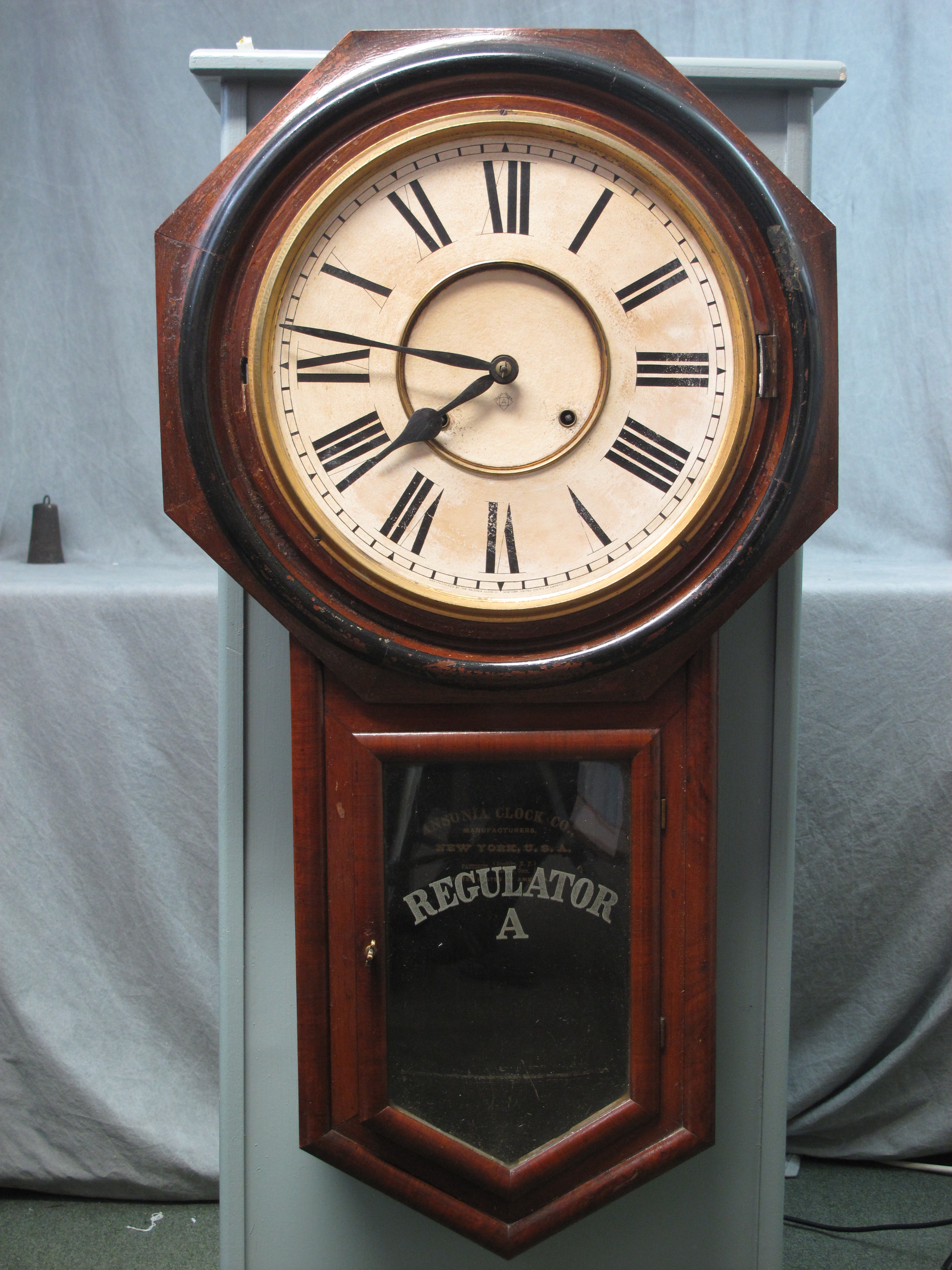 AMERICAN ANSONIA CLOCK COMPANY "REGULATOR A" DROP DIAL TWO TRAIN WALL