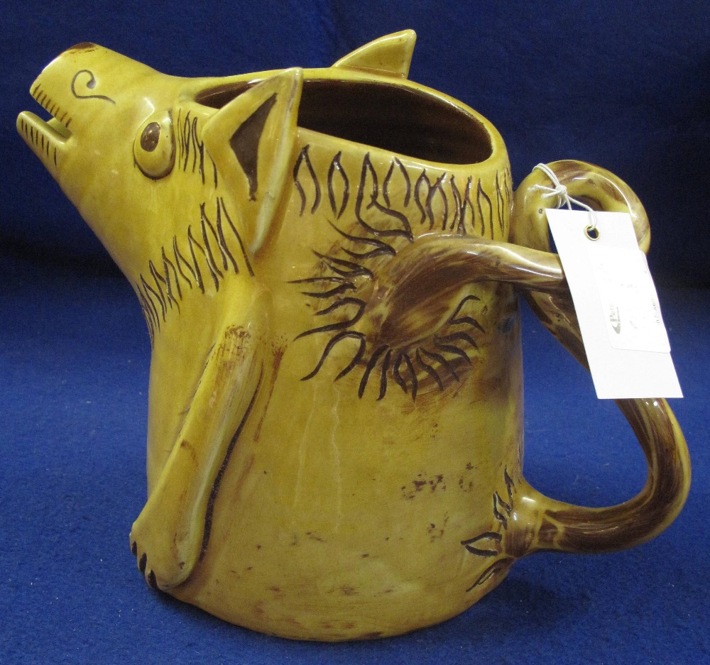 Modern Ewenny pottery zoomorphic jug in the form of a pig incised "Y
