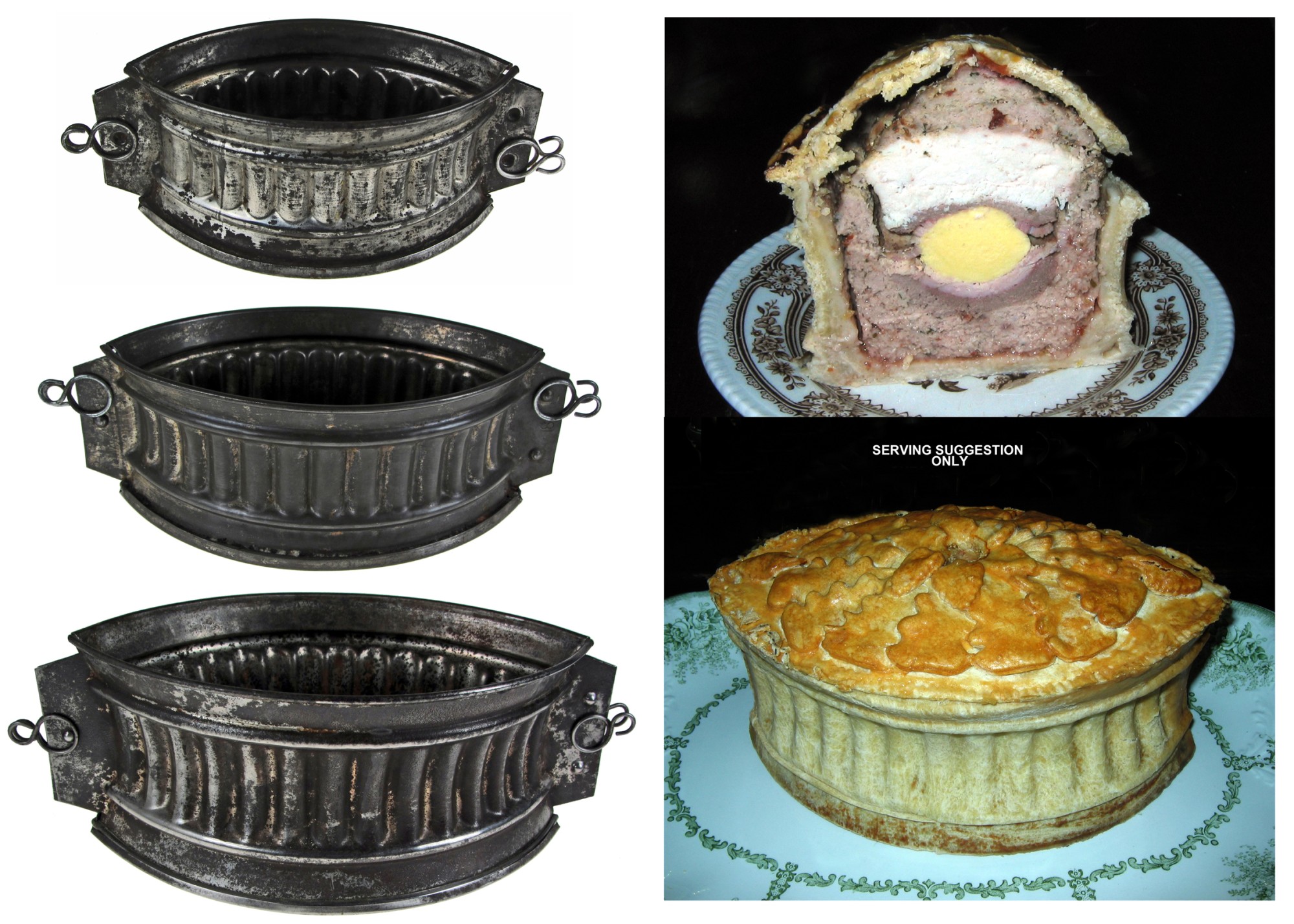 THREE GRADUATED TINNEDIRON RAISED GAME PIE MOULDS of navette form each