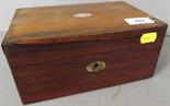 A 19th century rosewood small jewellery box, with purple silk lined fitted interior, width 20.5cm.