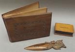 A Jerusalem olive wood book with pressed flowers from The Holy Land, an olive wood box and