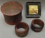 Two pre-war wooden napkin rings made from the teak of the HMS Queen Elizabeth 1915 and HMS Warspite,